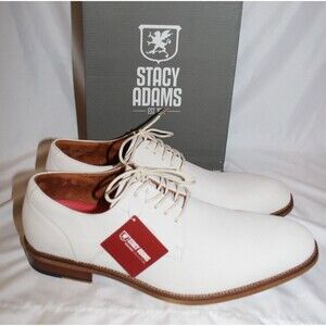 Stacy Adams Preston Plain Toe Lace Up Oxfords Men Sz 13 Off White NIB